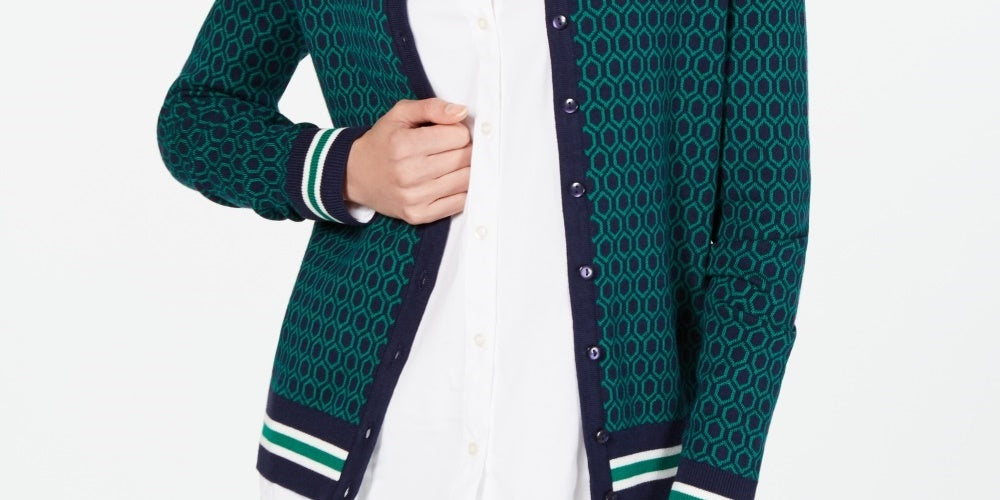 Charter Club Women's Patterned Cardigan Sweater Blue Size X-Large
