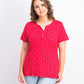 Karen Scott Women's Anchor Geo Henley Top Bright Red Size Small