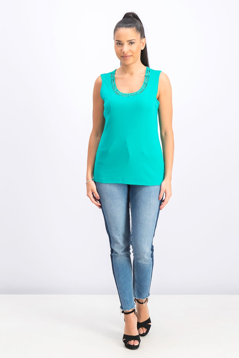Karen Scott Women's Stud Trim Ladder Neck Top Green Size XX-Large