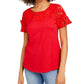 Charter Club Women's Cotton Lace Embellished T-Shirt Red Size Medium