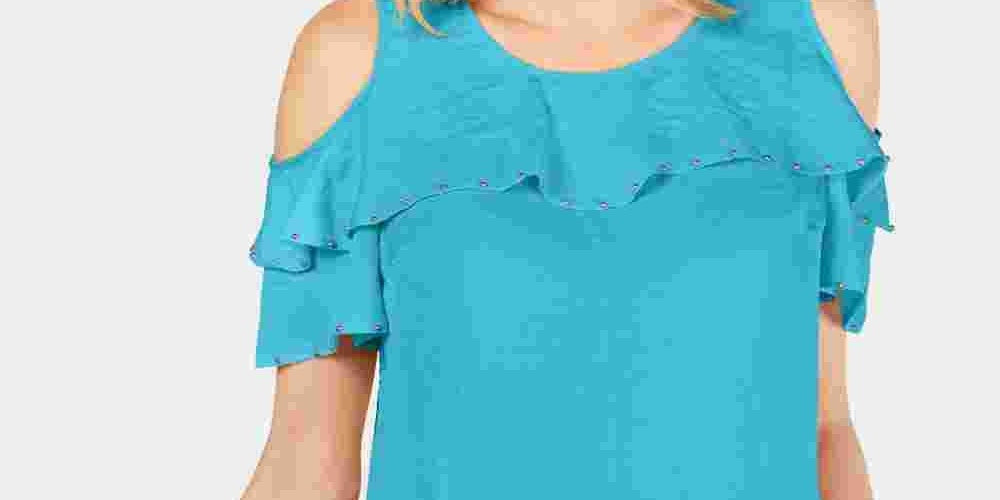 JM Collection Women's Ruffled Off-The-Shoulder Top Blue Size X-Large