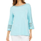 Charter Club Women's Crochet-Inset Top Navy Size X-Small