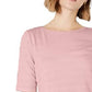 Charter Club Women's Cotton Texture-Striped Elbow-Sleeve Top Dark Pink Size Extra Large
