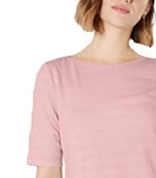 Charter Club Women's Cotton Texture-Striped Elbow-Sleeve Top Dark Pink Size Extra Large