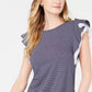 Maison Jules Women's Mesh-Trim Ruffled-Sleeve Top Navy Size Extra Small