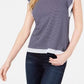 Maison Jules Women's Mesh-Trim Ruffled-Sleeve Top Navy Size Extra Small
