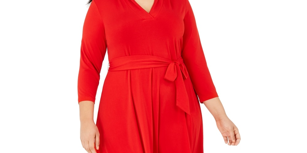Charter Club Women's V Neck Belted Dress Red Size 4X