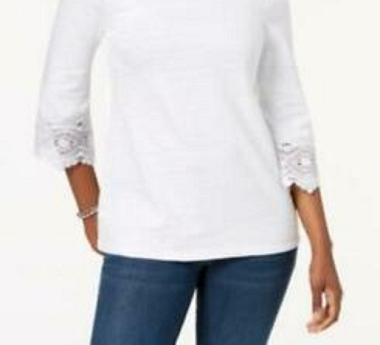 Charter Club Women's Cotton Lace-Trim Top White Size Small