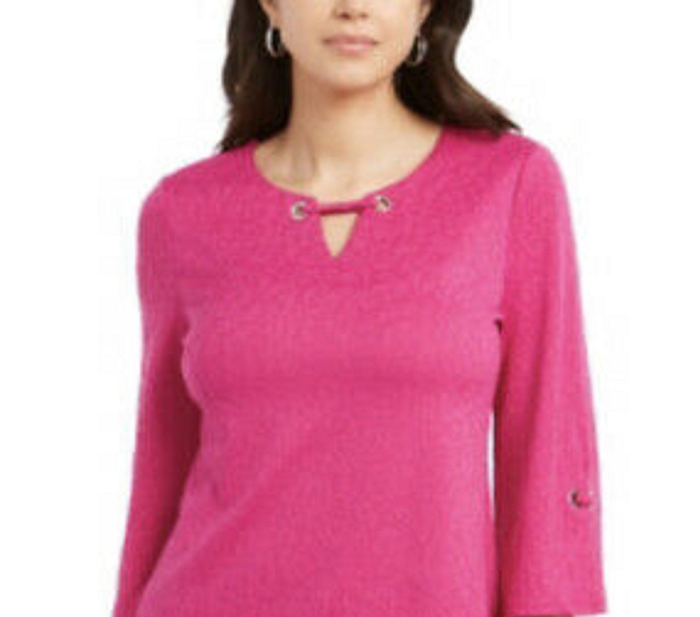 JM Collection Women's Textured Grommet-Trim Keyhole Top Pink Size Small