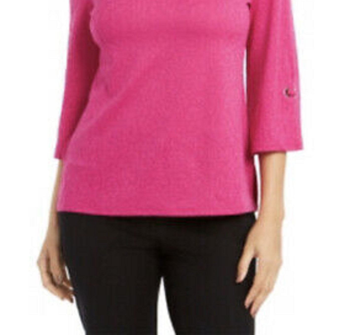 JM Collection Women's Textured Grommet-Trim Keyhole Top Pink Size Small