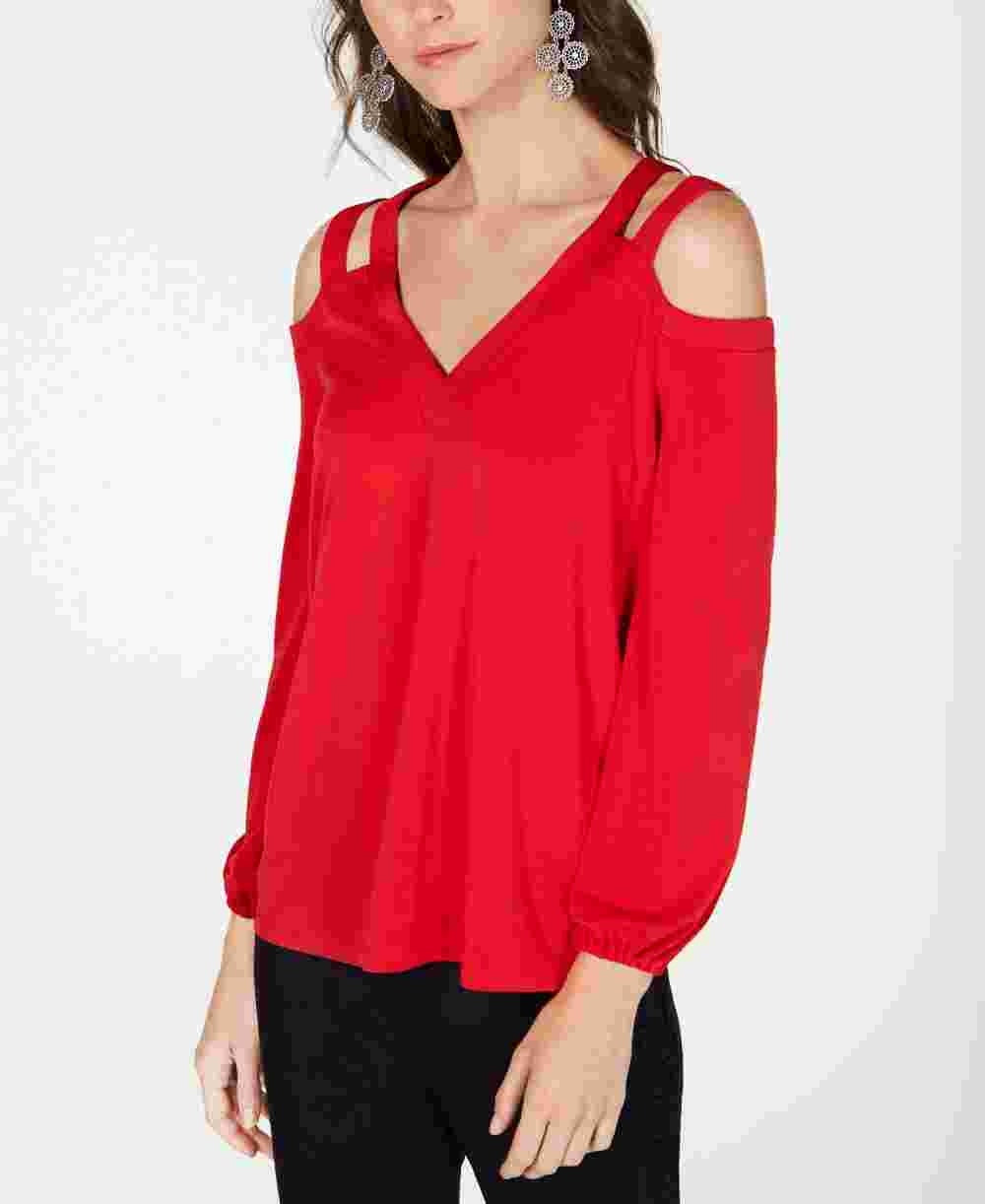 INC International Concepts Women's Cutout Cold Shoulder Top Red Size Small