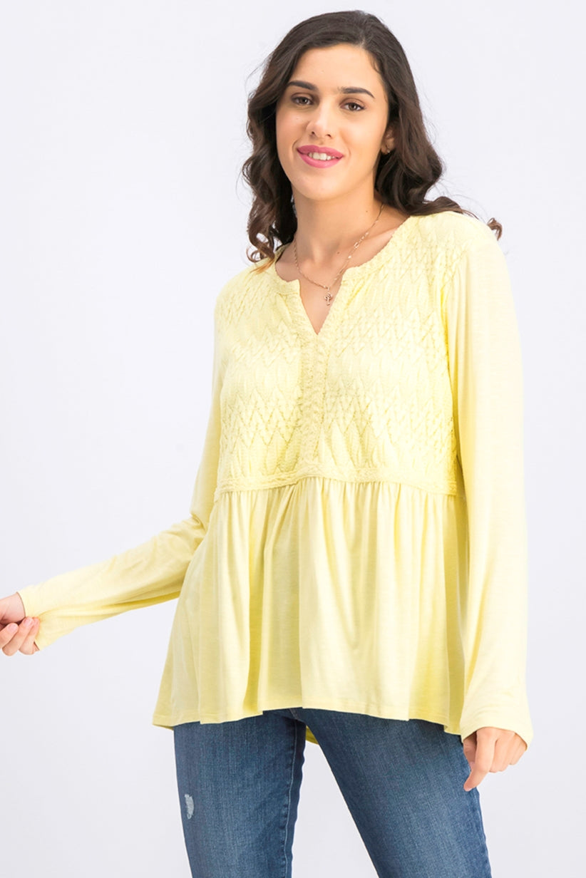 Style & Co Women's Lace Front Draped Top Gold Size Large