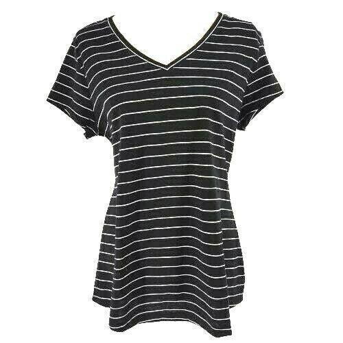 Maison Jules Women's Striped V-Neck Top Black Size XX-Large