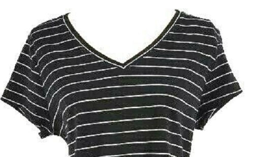 Maison Jules Women's Striped V-Neck Top Black Size XX-Large