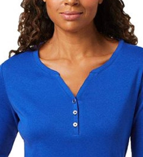 Karen Scott Women's Cotton Henley Top Blue Size Small