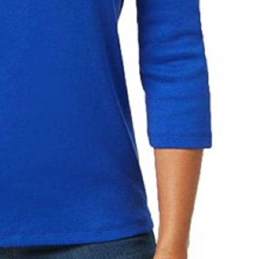 Karen Scott Women's Cotton Henley Top Blue Size Small