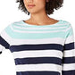 Charter Club Women's Pima Cotton Button-Shoulder Stripe Top Blue Size X-Large