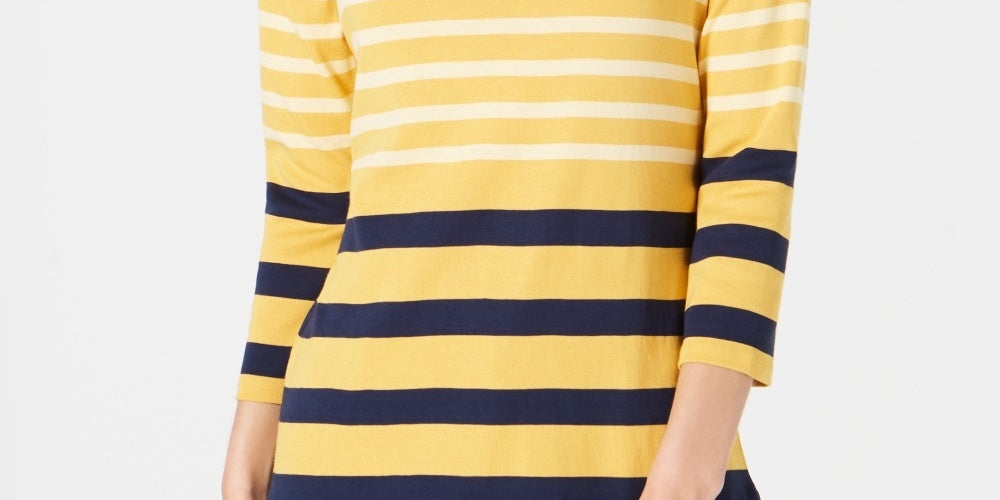 Charter Club Women's Pima Cotton Button-Shoulder Stripe Top Gold Size X-Small