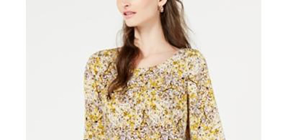 Alfani Women's Printed Poncho Blouse Yellow Size Petite