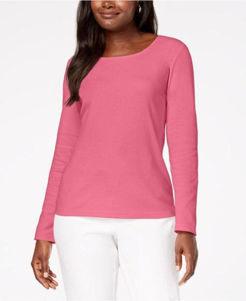 Karen Scott Women's Cotton Scoop-Neck Top Dark Pink Size X-Large