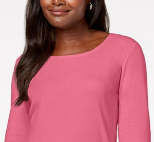 Karen Scott Women's Cotton Scoop-Neck Top Dark Pink Size X-Large