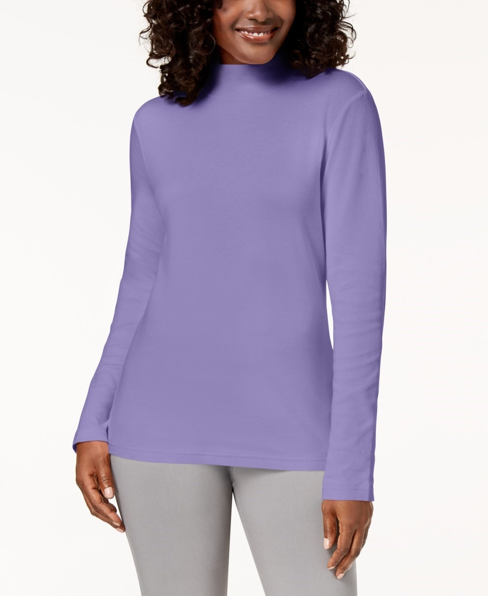 Karen Scott Women's Cotton Mock-Neck Top  Purple Size XX-Large