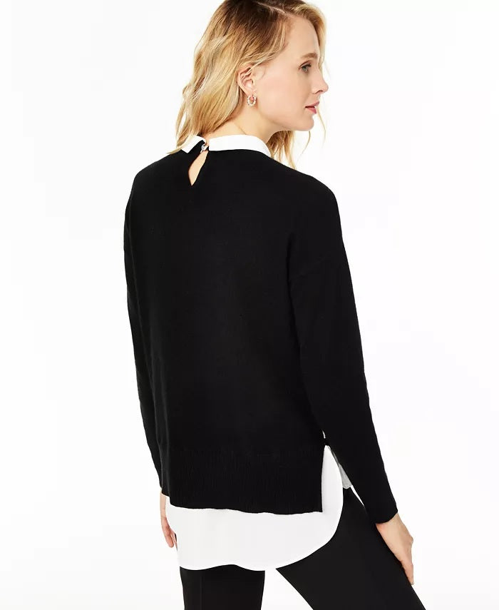 Charter Club Women's Argyle Cashmere Layered-Look Sweater Regular & Petite Sizes Black Size Medium