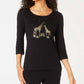 Karen Scott Women's Foil Printed Cotton Top Black Size Medium