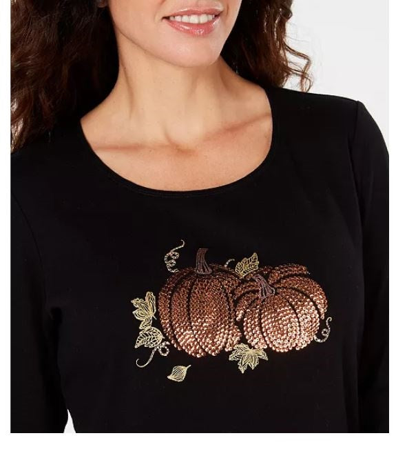 Karen Scott Women's Sequined Graphic T-Shirt Black Size Small