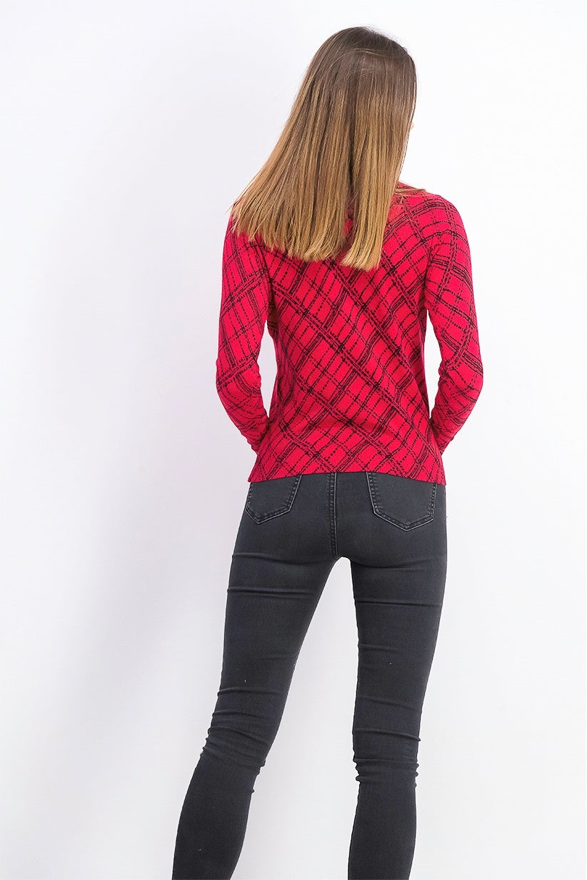 Karen Scott Women's Petite Pamela Plaid Cardigan Bright Red Size Medium