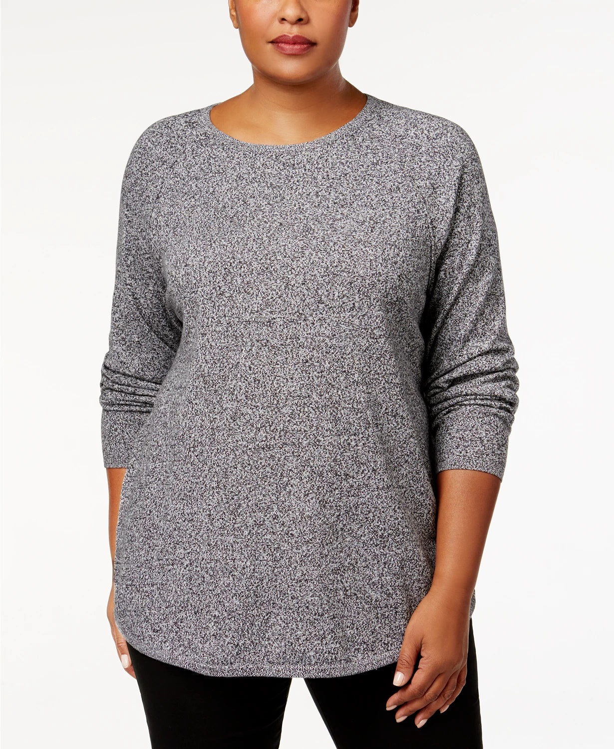 Karen Scott Women's Plus Size Curved-Hem Pullover Sweater White Size 1X