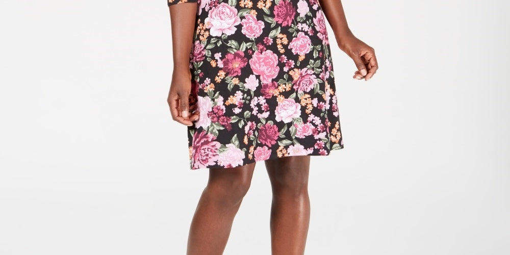 Karen Scott Women's Printed Scoop Neck Dress Black Size Petite Small