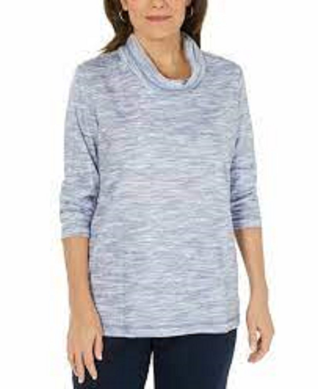 Karen Scott Women's Sport Space-Dyed Cowlneck Top Navy Size XX Large