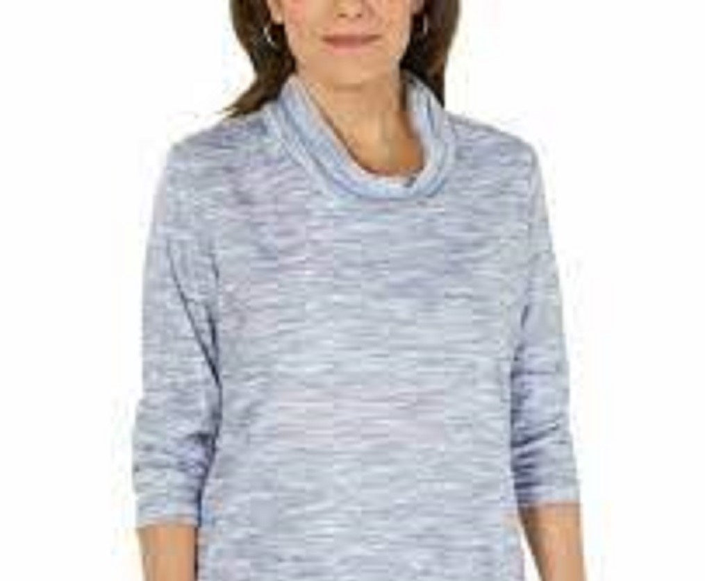 Karen Scott Women's Sport Space-Dyed Cowlneck Top Navy Size XX Large