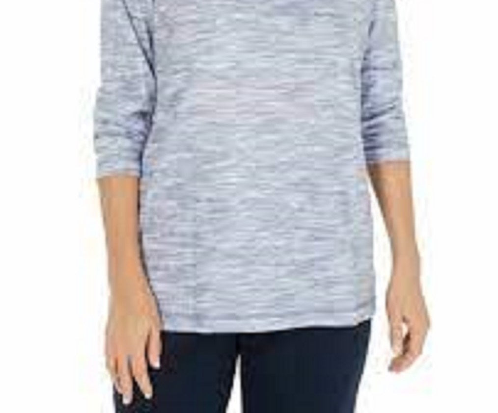 Karen Scott Women's Sport Space-Dyed Cowlneck Top Navy Size XX Large