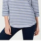 Karen Scott Women's Striped 3/4 Sleeve Sweatshirt  Blue Size Petite Small
