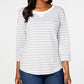 Karen Scott Women's Petite Striped 3/4-Sleeve Sweatshirt Gray Size 44