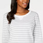 Karen Scott Women's Petite Striped 3/4-Sleeve Sweatshirt Gray Size 44
