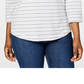 Karen Scott Women's Petite Striped 3/4-Sleeve Sweatshirt Gray Size 44