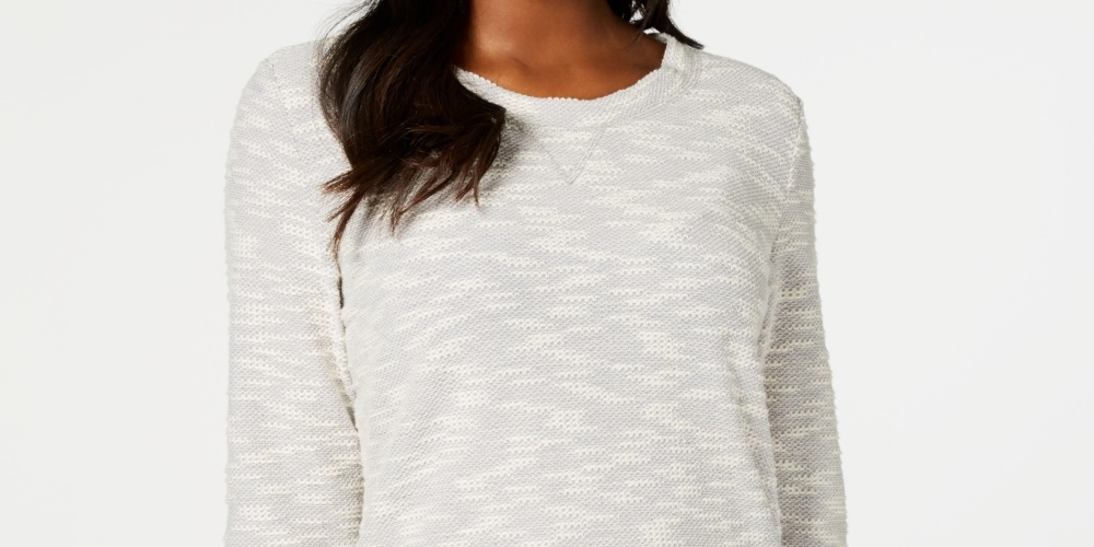 Karen Scott Women's Petite SpaceDye 3/4Sleeve Top Gray Size Large