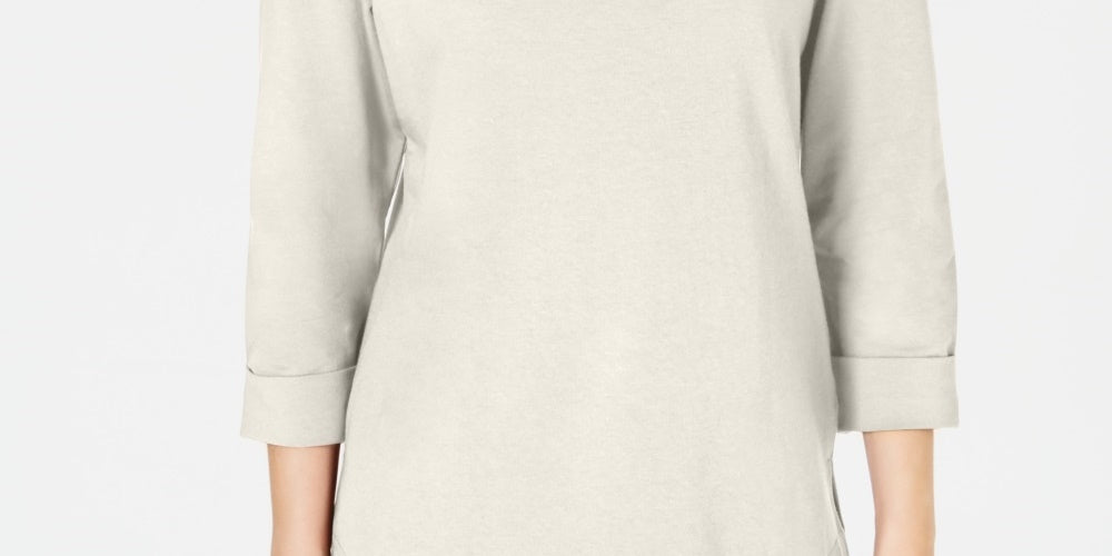 Karen Scott Women's 3/4-Sleeve French Terry Sweatshirt White Size XS