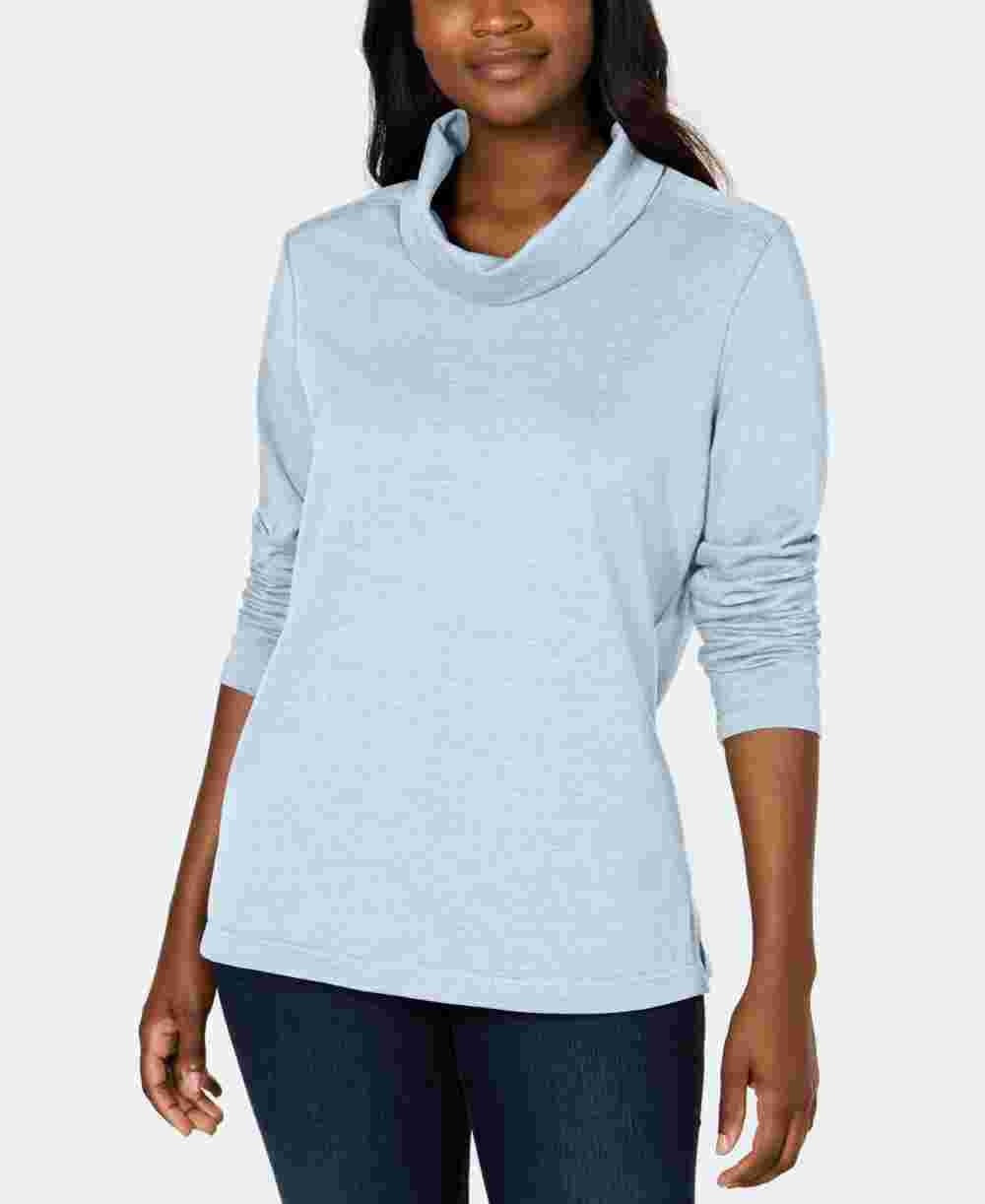 Karen Scott Women's Sport Cowl-Neck Top Blue Size X-Large