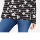 Karen Scott Women's Floral-Print Striped Funnel-Neck Top Black Size Petite Medium