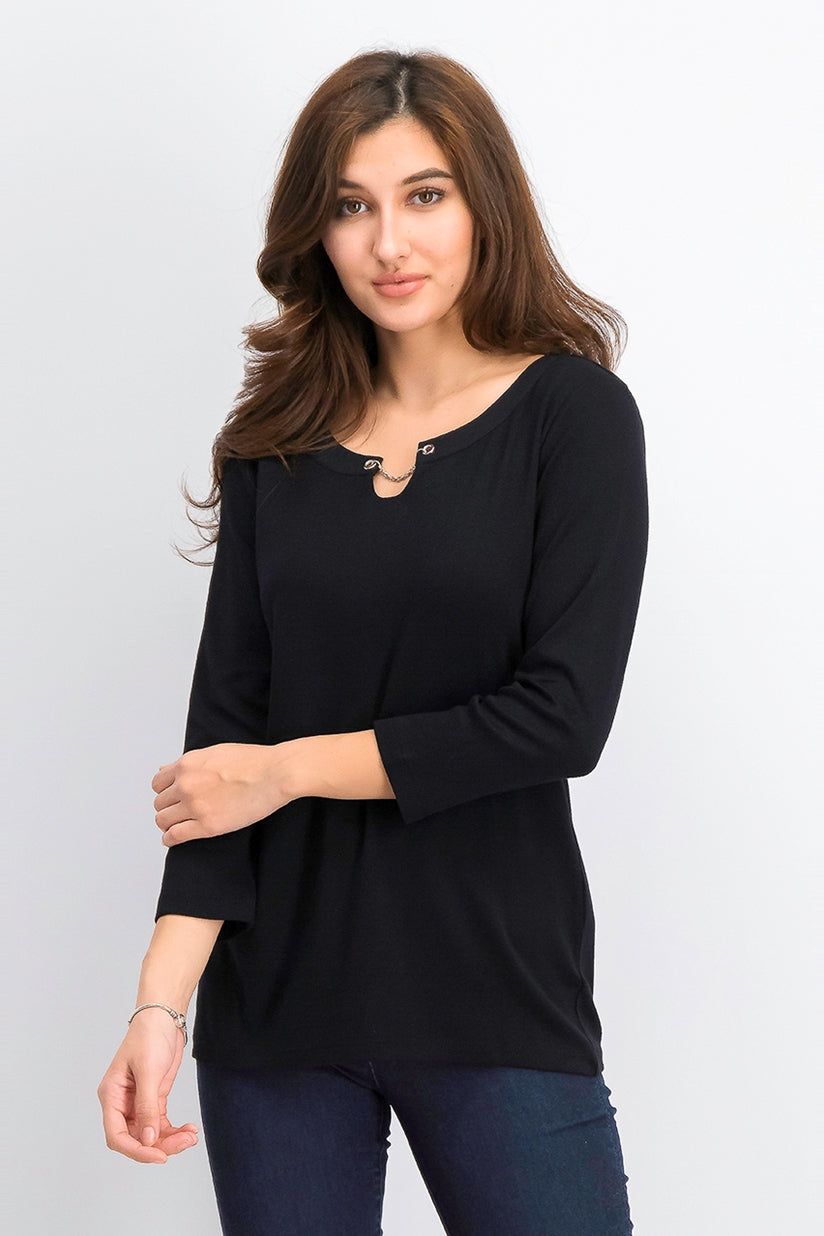 Karen Scott Women's Three Quarter Sleeve Top Black Size X-Small