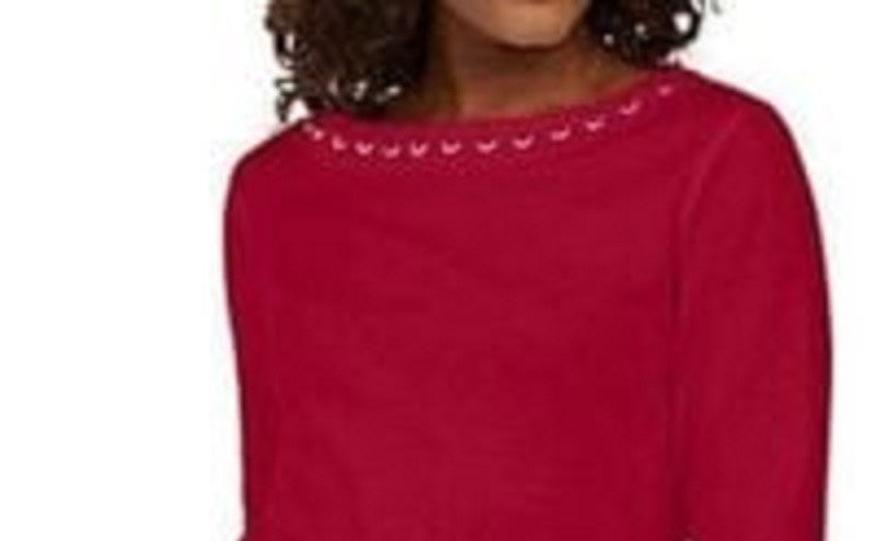 Karen Scott Women's Beaded Top Red Size XX-Large