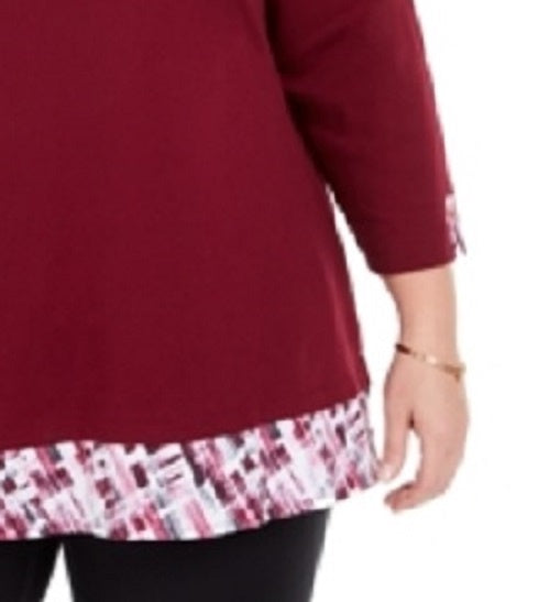 Karen Scott Women's Plus Size Plaid-Trim Top Red Size 1X