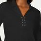 Karen Scott Women's Cotton Lace Up Shirt Black Size X-Small