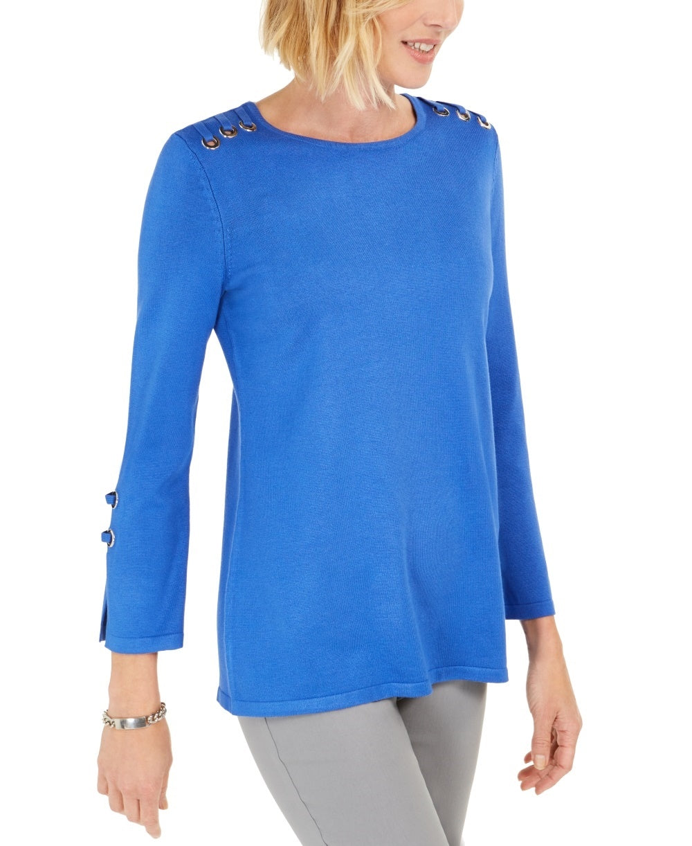 JM Collection Women's Embellished Scoop-Neck Top  Blue Size X-Large