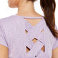 Ideology Women's Striped Lattice-Back T-Shirt Purple Size Large