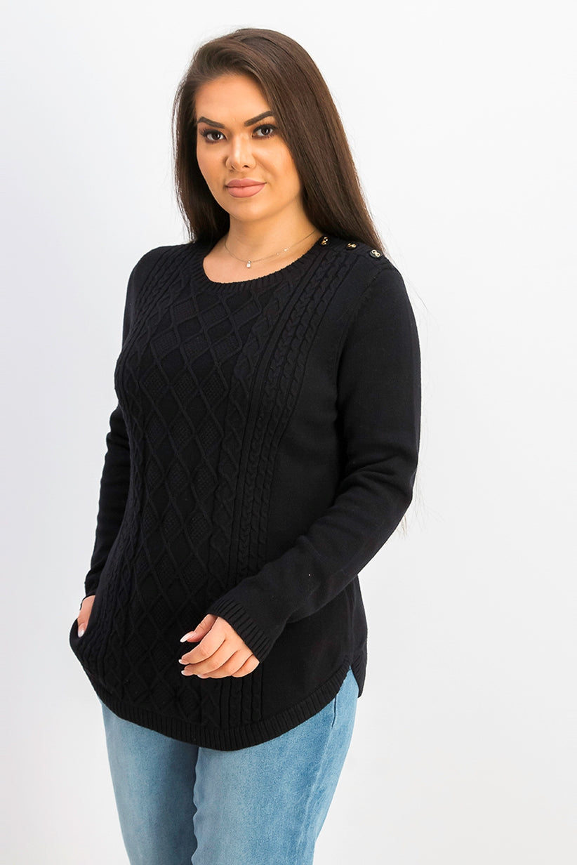 Charter Club Women's Cable Sweater Black Size Small